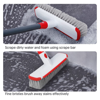 Floor Scrub Brush with Long Handle, Scrubbing Brush Squeegee Broom for Cleaning, 2 in1 Stiff Bristle Shower Scrubber Floor Squeegee for Pool Wall Tile(White)