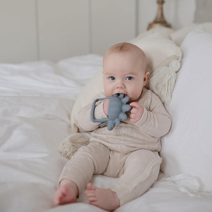 mushie Silicone Baby No-Drop Dino Teether Toy