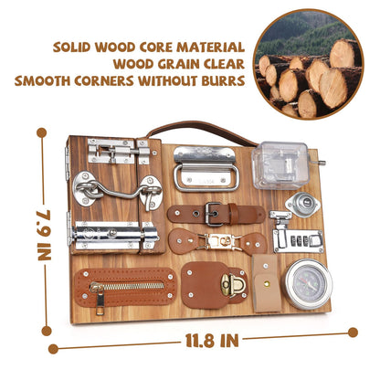 Montessori Busy Board for Toddlers Wooden Sensory Montessori Toys,Travel Toy Fidget Board Learning Activity Board for Fine Motor Skills Boys & Girls, Educational Learning Toy with Locks,Latches