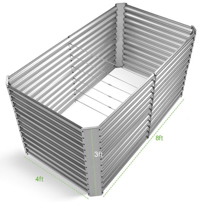 Land Guard 8x4x3ft Rectangular Galvanized Raised Garden Beds, Large-Capacity Metal Planter Box Outdoor, Durable Deep Raised Garden Bed 3ft Tall, Raised Beds for Gardening Vegetables, Classic Silver