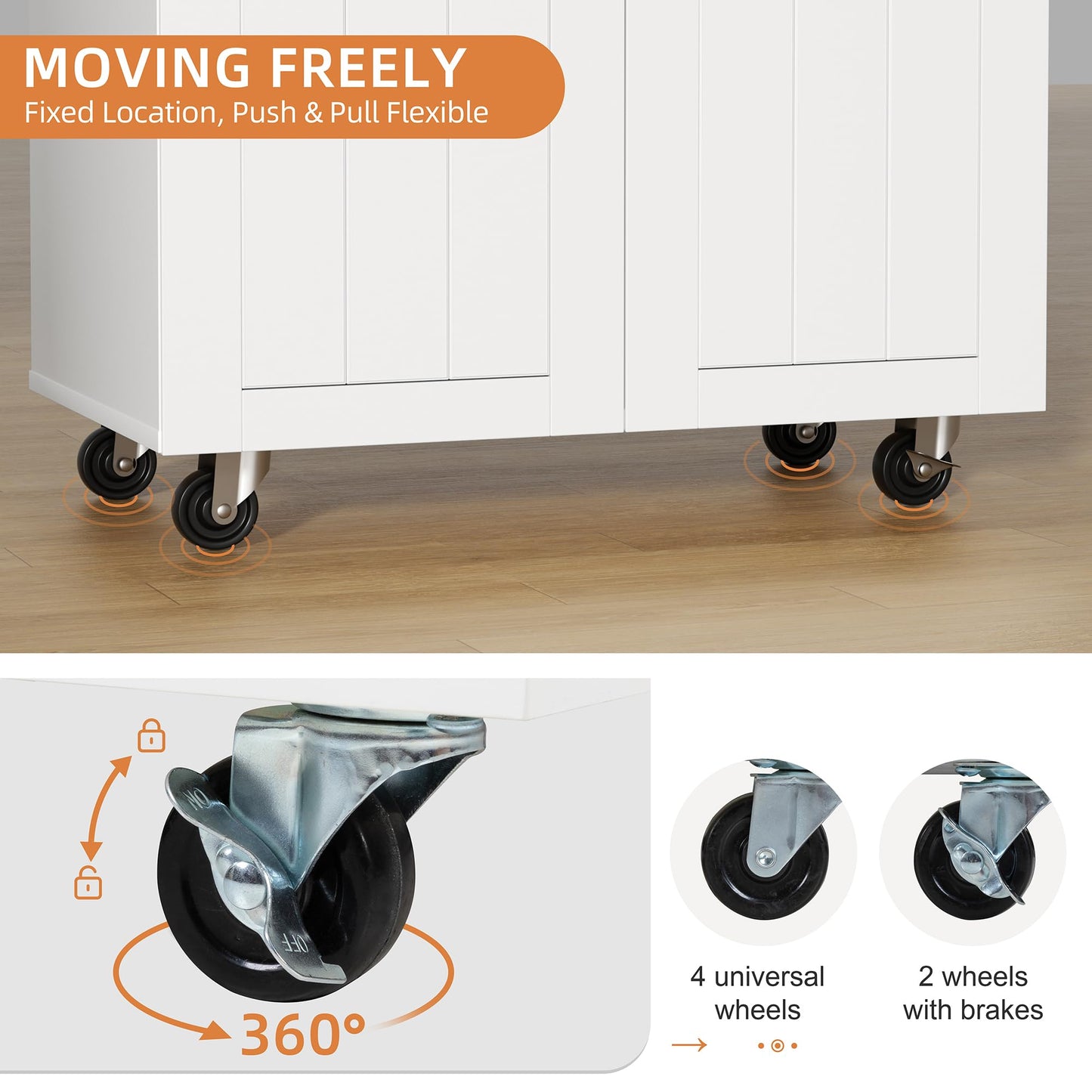 Shintenchi Kitchen Island cart with Storage, Portable Bar Cabinet on Wheels, Rolling Microwave Cart Side Table with Workstation for Kitchen, Dinning Room, White
