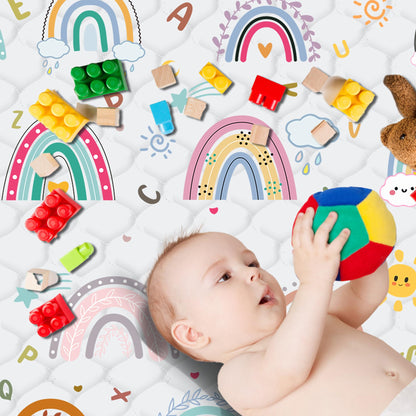 Baby Play Mat，Thick Soft 50" X 50" Playpen mat, Non-Slip and Machine Washable Baby Play Mats for Floor ，Crawling Mat for Babies, Toddlers & Infants to Play and Learn (Rainbow)
