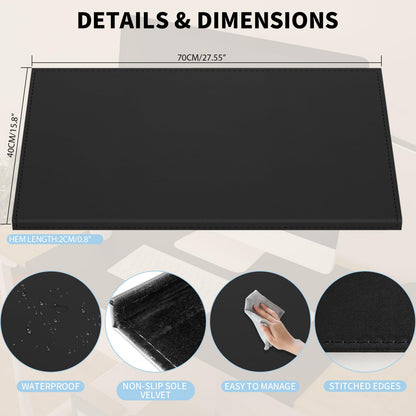 AKOZLIN 27.55”x 15.8" Soft PU Leather Surface Office Desk Mouse Mat Anti-Push Pad with Full Grip Fixation Lip Table Blotter Edge-Locked Protector