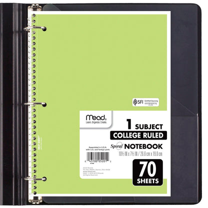 Mead Spiral Notebook, 6 Pack, 1 Subject, College Ruled Paper, 7-1/2" x 10-1/2", 70 Sheets per Notebook, Assorted Pastel Colors (830049)