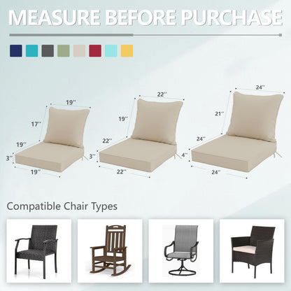 24x24 Inch Outdoor Chair Cushions Set of 2, Patio Furniture Cushions - Removable Cover, Water-Repellent, Fade-Resistant, Non-Slip Bottom & Straps, Replacement for Deep Seat Sofa & Couch - Cream