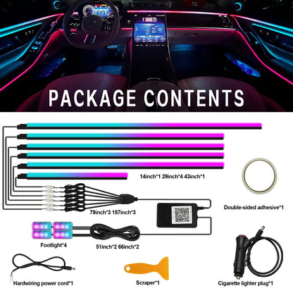 Dreamcolor Acrylic Interior Car Light 10 in 1 Automotive Ambient Light Kits with APP Control 16 Million Color 175 inches Fiber Optic Car LED Strip Light, RGB Music Sync Neon Light Kits