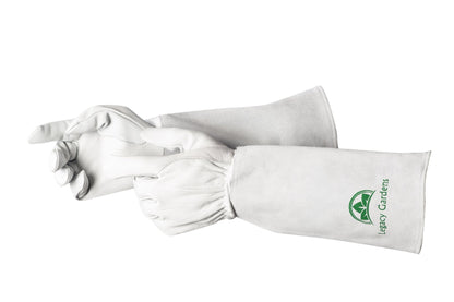Leather Gardening Gloves for Women & Men, Long Garden Gloves, Cowhide Gauntlet Rose Pruning Thorn Resistant, Forearm Protection, Medium, Natural