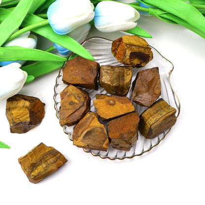 QINJIEJIE Tiger Eye Raw Crystals Stones Natural Rough Gemstones Rocks Bulk Large 0.8-1.2" Gems Reiki Fountain Rock for Tumbling Cabbing Polishing Wire Wrapping Wicca Decoration 0.45 lbs