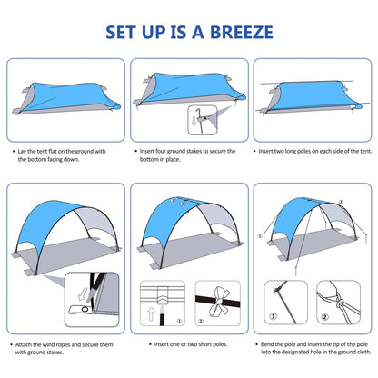 Flycoop 2026 Beach Tent with Floating Shade Sail – Portable & Ventilated Beach Umbrella Canopy with 360° Airflow, Dual Side Pockets & Extra Sun Coverage (3–4 People, 106 * 65 * 62"+75"*98" Sail)