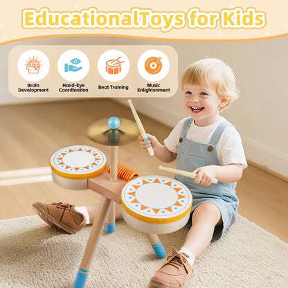 Toddlers Drum Set Toy for 3 Years Old ,Kids Wooden Jazz Drum for Toddlers Montessori Musical Instruments for Boy Girl, Percussion Set Baby Musical Toys, Birthday Gift for 3+ Kids Baby