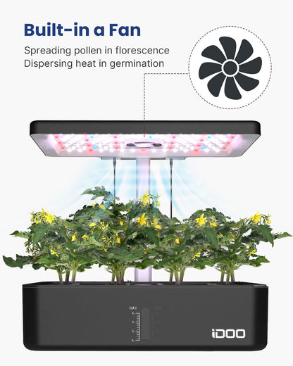 iDOO Mothers Day Gifts, Hydroponics Growing System Kit 12Pods, Indoor Herb Garden, with LED Grow Light, Built-in Fan, Auto-Timer, Adjustable Height Up to 11.3", for Home School Office, Gifts for Women