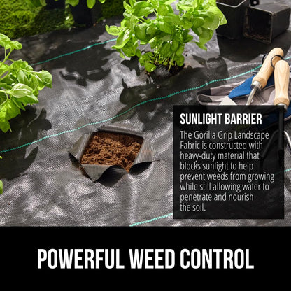 GORILLA GRIP Weed Barrier Fabric, 3 FT x 50 FT Heavy Duty Woven Landscape Fabric 3.2oz, Weed Control Ground Cover for Garden Beds & Mulch, Permeable Underlayment for Landscaping, Home & Commercial Use