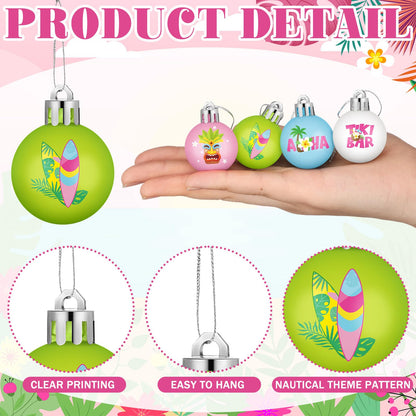 HyDren 40 Pcs Mini Summer Tree Ornaments Tropical Luau Ornaments 1.2 Inch Tiki Bar Mini Tree Decorations Pastel Flamingo Surboard Pineapple Palm Beach Tropical Ball Decorations for Holiday Party