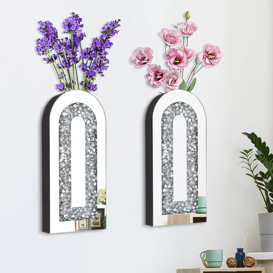 Azonsdop Silver wall Decor Mirrored Vase Set of 3,Crystal Crush Diamond Flower Vase,Stunning Decorative Glass Hanging Planter & Container for Home Wall Decor.Befit for Faux Plants.Can't Hold Water.
