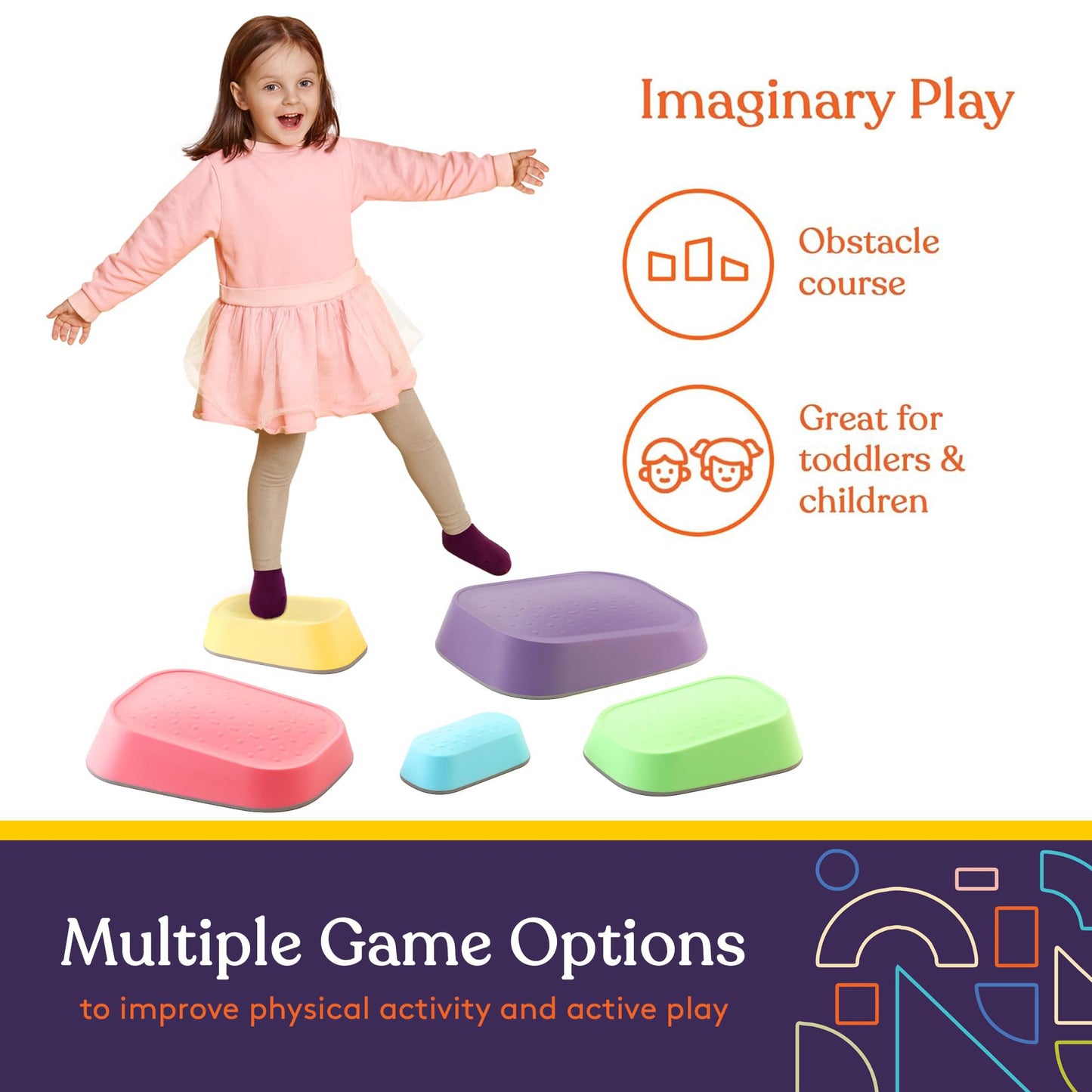 Special Supplies Set of 5 Stepping Stones for Kids Indoor and Outdoor Balance Blocks Promote Coordination, Balance Strength Child Safe Rubber, Non-Slip Edging (Rainbow)