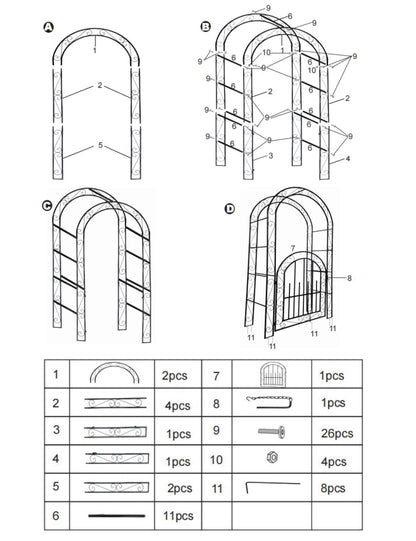 GarveeLife 7 FT Elegant Garden Arch with Gate - Romantic Steel Wedding Arbor for Climbing Roses & Vines, Decorative Metal Archway for Lawn, Patio or Backyard, Classic Black