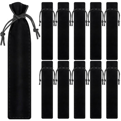 WFPLUS 50 Pieces Velvet Pen Pouch with Drawstring Pencil Sleeve Holders Pen Bag Case Pens Protective for Student Adult Office Business Supplies Gifts (Black)