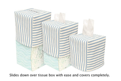 Fabric Tissue Box Cover, Tissue Holder Slipcover, Slips Over Square Cube Cardboard Facial Tissue Boxes -Decorative Blue Polka Dot Cotton Fabric, Made in USA