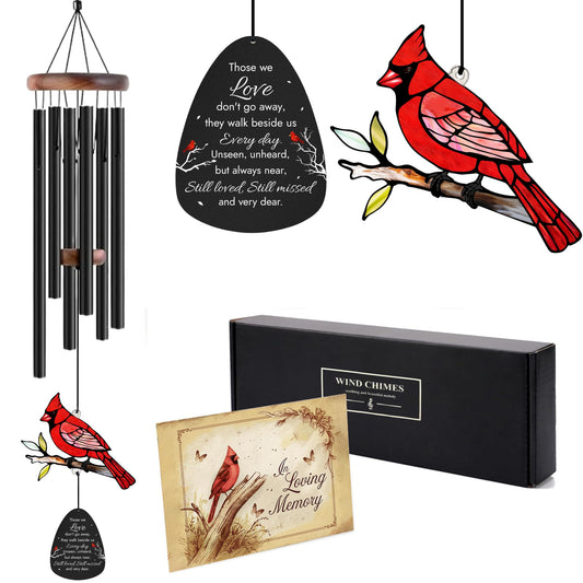 Memorial Wind Chimes for Loss of Loved One, Sympathy Gifts for Loss of Mother/Dad/Husband - Cardinal Wind Chimes for Outside with Mute Option, in Memory of Loved One Gifts, Sympathy Wind Chimes 36''