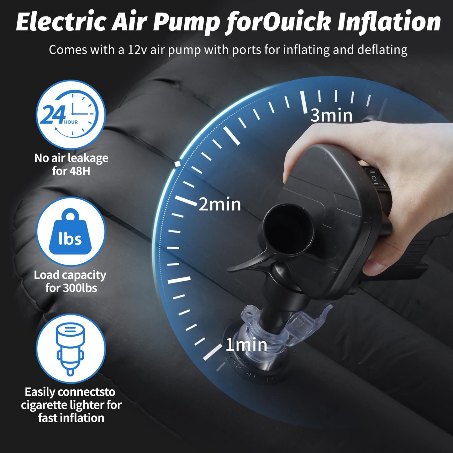 Onirii Inflatable Car Air Mattress Back Seat Bed with Air Pump,55" (L) x 35" (W) Portable Thickened Car Travel Camping Sleeping Air Mattress Blow Up Bed for Mid-Size,Full-Size Car SUV