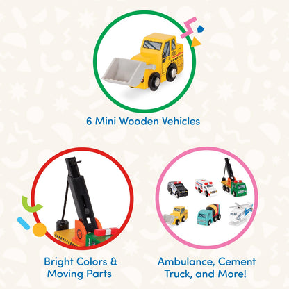 Battat – Wood Cars for Kids – 6 Pieces Toy Vehicle Set – Mini Rescue & Construction Vehicles – Toddler Truck Toys – 3+ Years– Wooden Vehicles Set 1