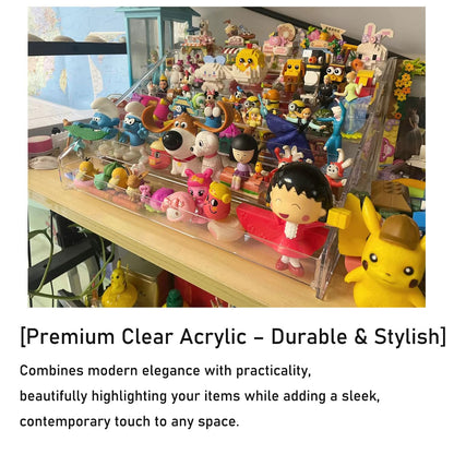 5 Tier Acrylic Display Stand Organiser with Fences, No Assembly Perfume Stand Organiser, Clear Display Shelf for Home, Office, Retail for Funko Figures Toys Cupcake Food, Cologne, Cosmetics, Storage