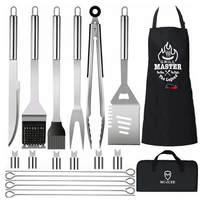 MUJUZE Grilling Accessories,Grill Utensils Set for Outdoor,Barbecue Tool Sets for Men,BBQ Accessories with Apron for Dad,Grill Tool Set,Grill Kit for Camping,Backyard