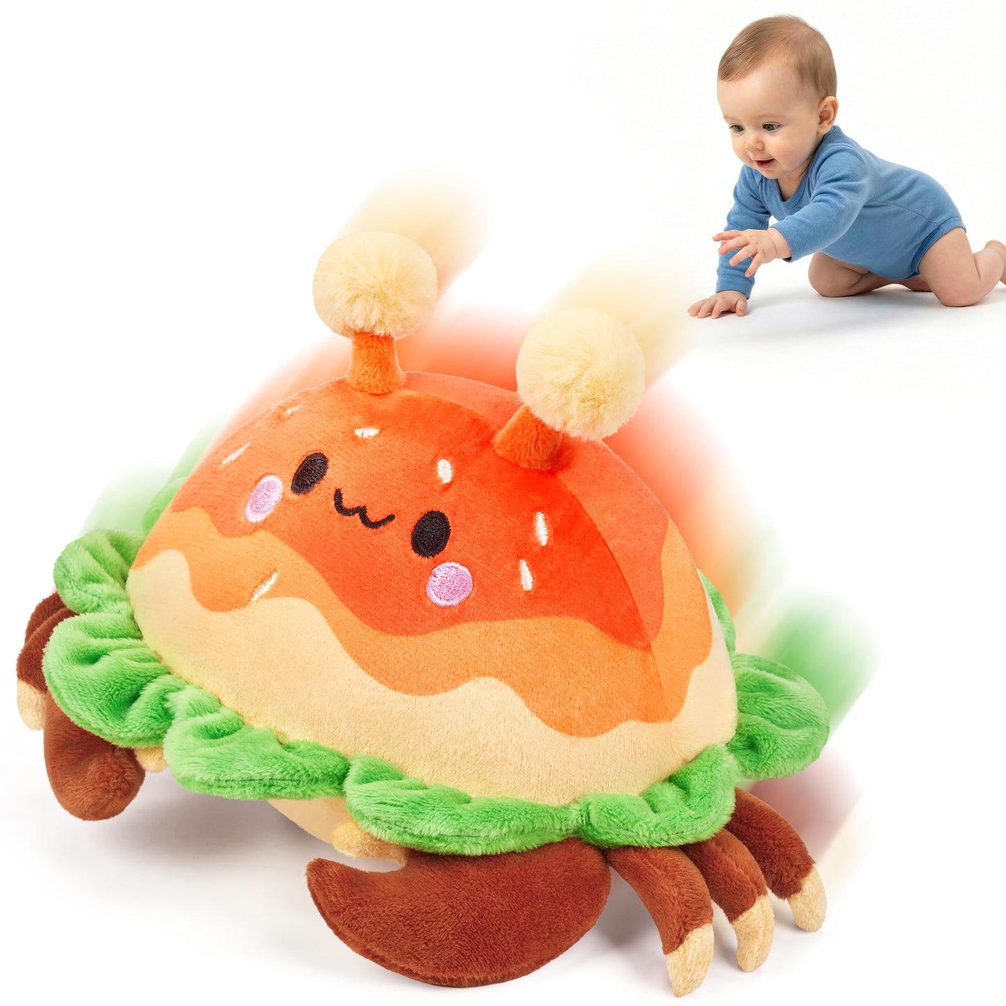 JoyCat Baby Toys 0-18 Months, Musical Crawling Crab Plush Toy - 38 Songs & Recording Feature, Bouncing Tummy Time Toy, Sensory Toys with Crinkle & Textures for Newborn Boys Girl Shower Gifts