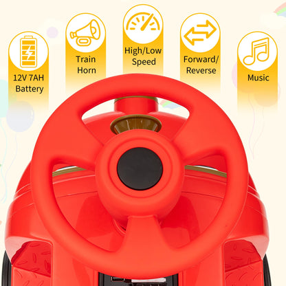 GarveeLife 2 Seater Ride On Train Trackless, 12V Kids Ride On Toy with Height Adjustable Seat, Storage Space, Music, 2 Speeds, Electric Car for Toddlers 3+ Carriage Not Included-Red