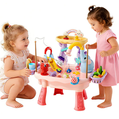 NOPROB 2027 Upgraded Toddlers 1-3 Water Table with Electric Pump, Kids Water Table with Faucet Play Food Accessories Fishing Toy, Kitchen Play Sink Toys for Girl Boy Age 4-8 (Pink)