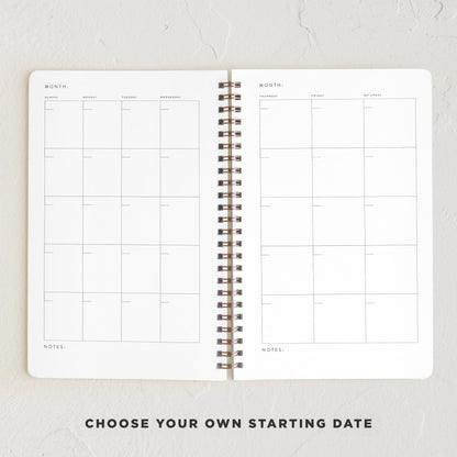 Minted Campania 2026 Weekly & Monthly Undated Planner, 5.5" x 8.5" Yellow Stripe Spiral Bound Planner Notebook, 132 Pages, Bright Modern Undated Calendar for Office, Home & School