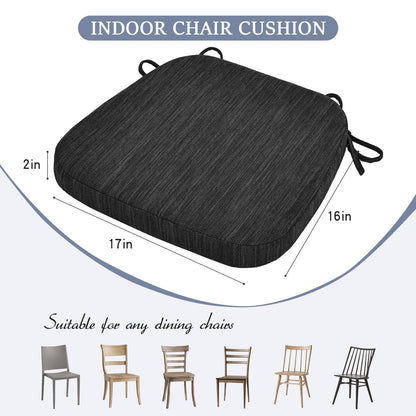 baibu Kitchen Chair Cushions, Dual-Layer Patented Design Molded Memory Foam Dining Chair Pads with Ties and Washable Cover, 17" x 16" x 2", Black