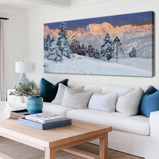 dgbtcart Winter Snow Mountain Canvas Wall Art for Living Room - Blue Nature Landscape Painting Print Decor Trees Modern Artwork Large Picture Poster for Bedroom Office Decoration - 20"x40"