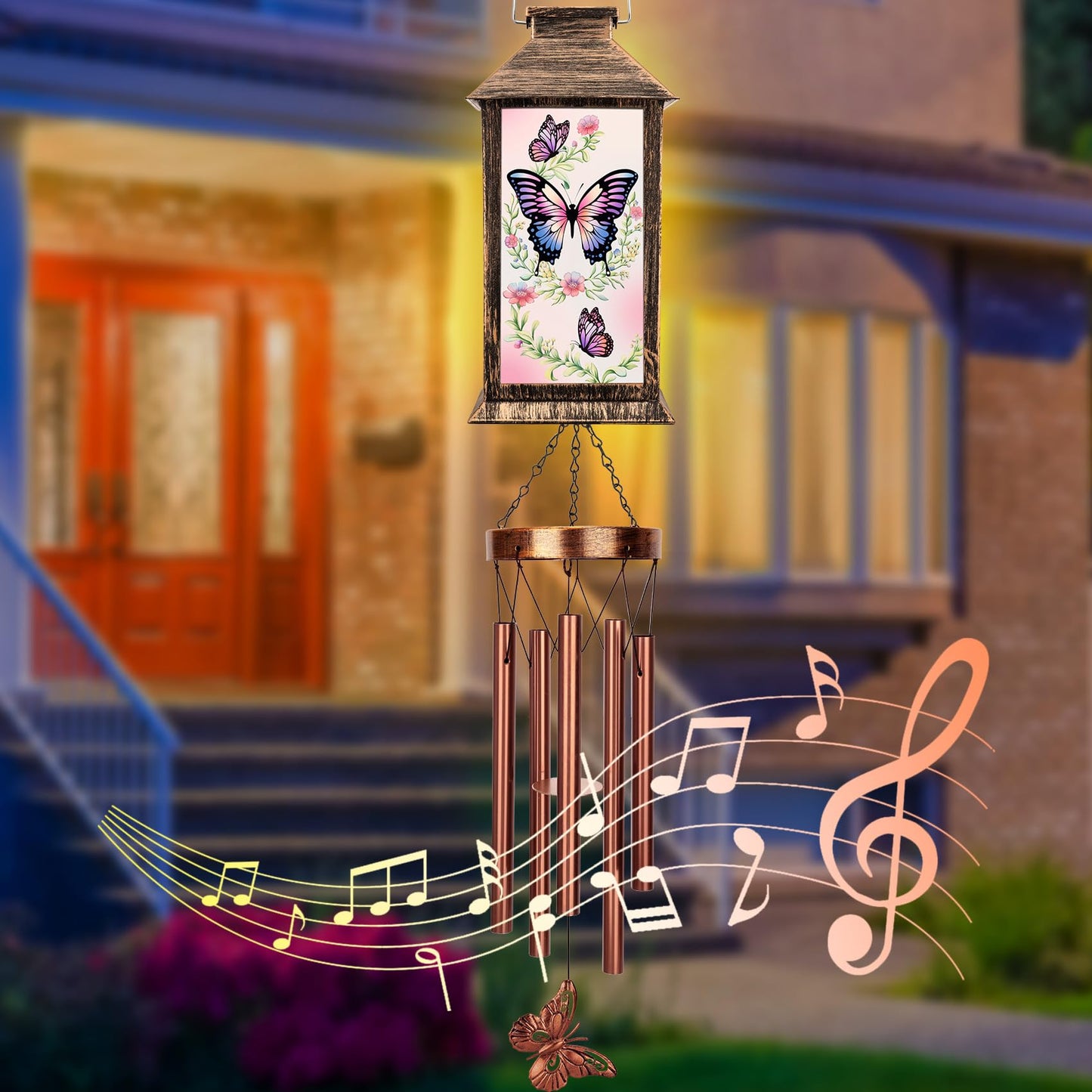 YHmall Wind Chimes for Outside, 37" Hanging Solar Windchimes Outdoors Memorial Butterfly Gifts for Women Mom Grandma, Solar Lanterns Wind Chimes for Home Patio Yard Garden Decor