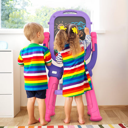 Ylovetoys Easel for Kids, Toddler Art Easel Adjustable Standing, Magnetic Double Sided Easel with Painting Accessories Gift for Boys and Girls (Purple red)