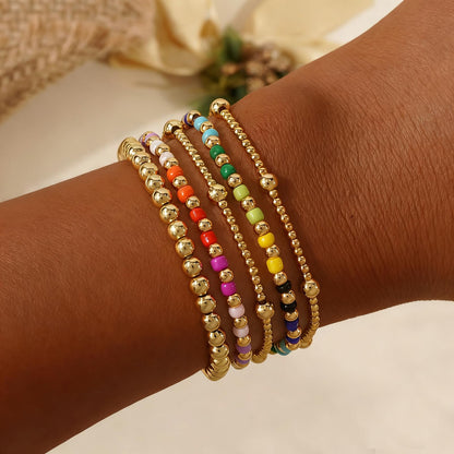 Bohxantium Gold Beaded Bracelets Set for Women Stackable 14K Gold Plated Beads Ball Colorful Seed Bracelets for Women Stack Non Tarnish Stretch Trendy Jewelry Prom Friendship Birthday Christmas Gifts
