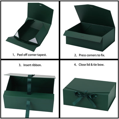STOBOCTER Gift Box,13.5x10x5 Gift Boxes with Lids for Presents,Green Magnetic Gift Box for Wrapping,Birthday, Wedding, Bridesmaid Proposal, Christmas,Includes Ribbon,Card