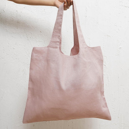 HSOFTIFY 100% Pure Linen Reusable Shopping Bags for Shoulder Grocerie Bags Heavy Duty with Handles (Pink)