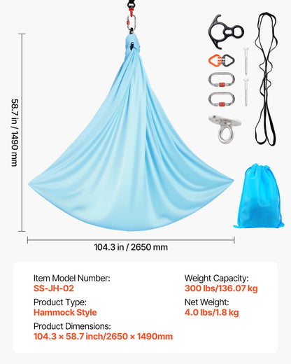 VEVOR Sensory Swing for Kids & Adults, Maximum 300 lbs Load Aerial Silk, Indoor & Outdoor Double Layer Therapy Cuddle Swing with 360° Swivel Hanger, Calming Compression Therapy Swing, Light Blue