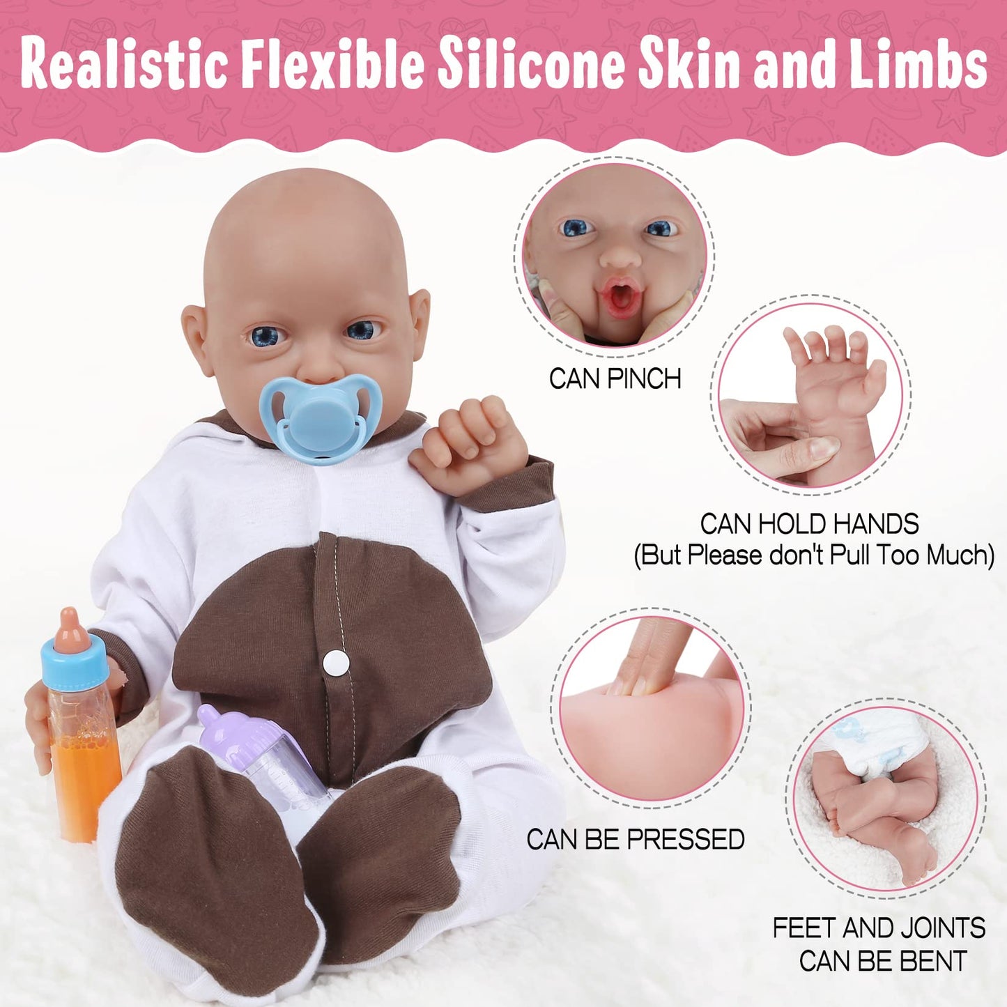 Vollence 14 inch Silicone Baby Dolls Girl Weighted 4 lb,[NOT Vinyl],Silicone Full Body Reborn Lifelike Real Life Realistic Newborn Soft Babies with Feeding Accessories & Gift Box for Kids Age 3+