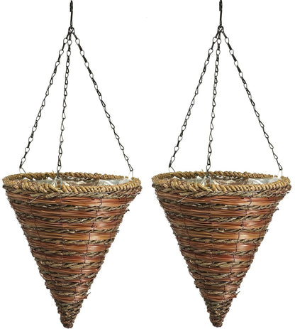 Green Thumb 12" Inch Rope & Fern Cone Shaped Hanging Basket Planter - Pack of (2)