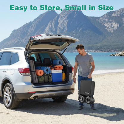 SUNNYFEEL Collapsible Beach Wagon with 9" Balloon Wheels, 300L Beach Cart with Big Wheels for Sand, 550LBS Heavy Duty Folding Wagon Cart with Adjustable Handle for Camping, Garden, Outdoor, Black
