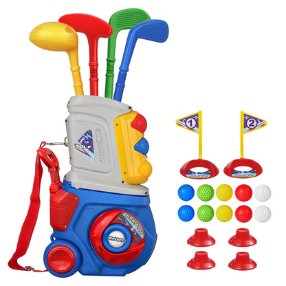 LPFG Toddler Golf Set, Kids Golf Set for Ages 1 2 3 4 5 Years Old Boys Girls with 4 Plastic Golf Clubs 10 Balls, Indoor Outdoor Baby Toddler Golf Clubs Set Toy with Cart Birthday Gifts Blue
