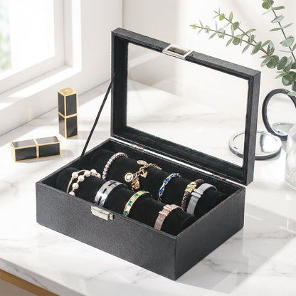 Adugay Bracelet Holder Organizer Box,Women's and Girls' Velvet Bracelet Storage Box,Small Jewelry and Watch Display Case for Vendors (Black)