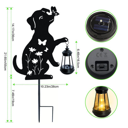 Solar Lights Outdoor Stakes, Metal Dog Solar Lights,Birthday Gifts for Women Mom Grandma, Waterproof Hanging Lantern Garden Ornaments Decor Outside Backyard, Yard Art, Patio, Pathway