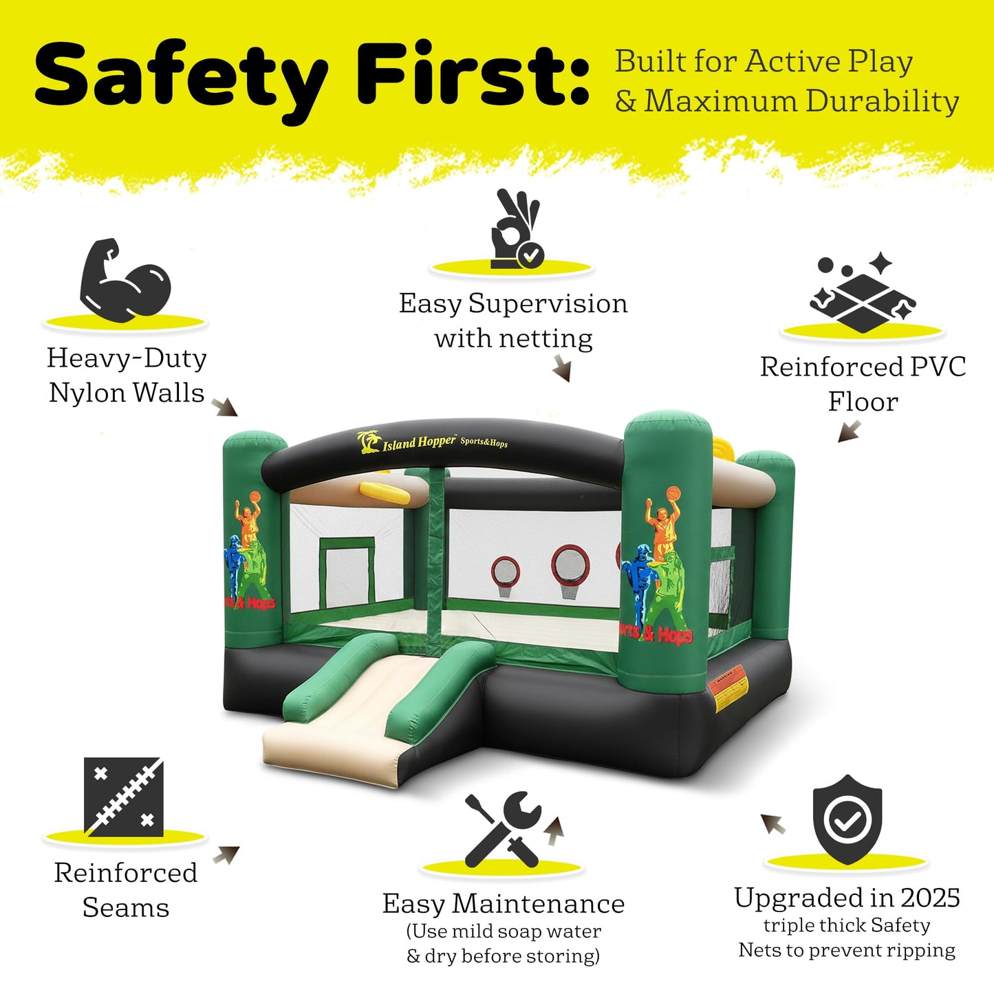 Island Hopper 12'x12' Sports and Hops Inflatable Bounce House for Kids 3-12 - Indoor/Outdoor Multi-Sport Bouncy House with Double Stitched Seams & Reinforced PVC Bounce Floor (Max. Capacity 500 lbs)