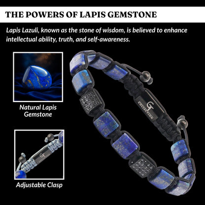 GT collection Flat Bead Bracelet, Gemstone Adjustable Bracelets for Men - Beaded Energy Bracelet for Relaxation and Peace, Handcrafted Men's Jewelry Gifts for Men