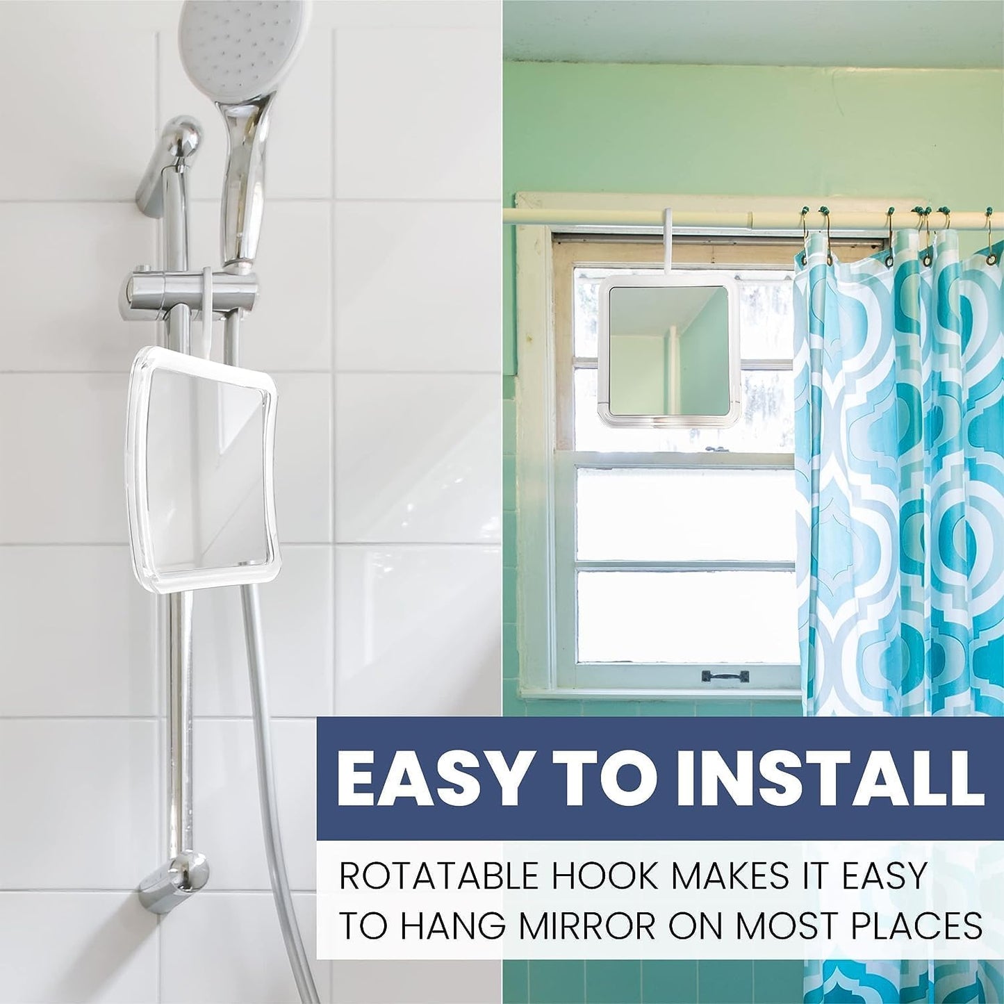 MIRRORVANA Hangable Fogless Shower Mirror for Shaving with 360° Swivel Hook for Hanging - Anti Fog and Shatterproof 6.3" x 6.3" Surface