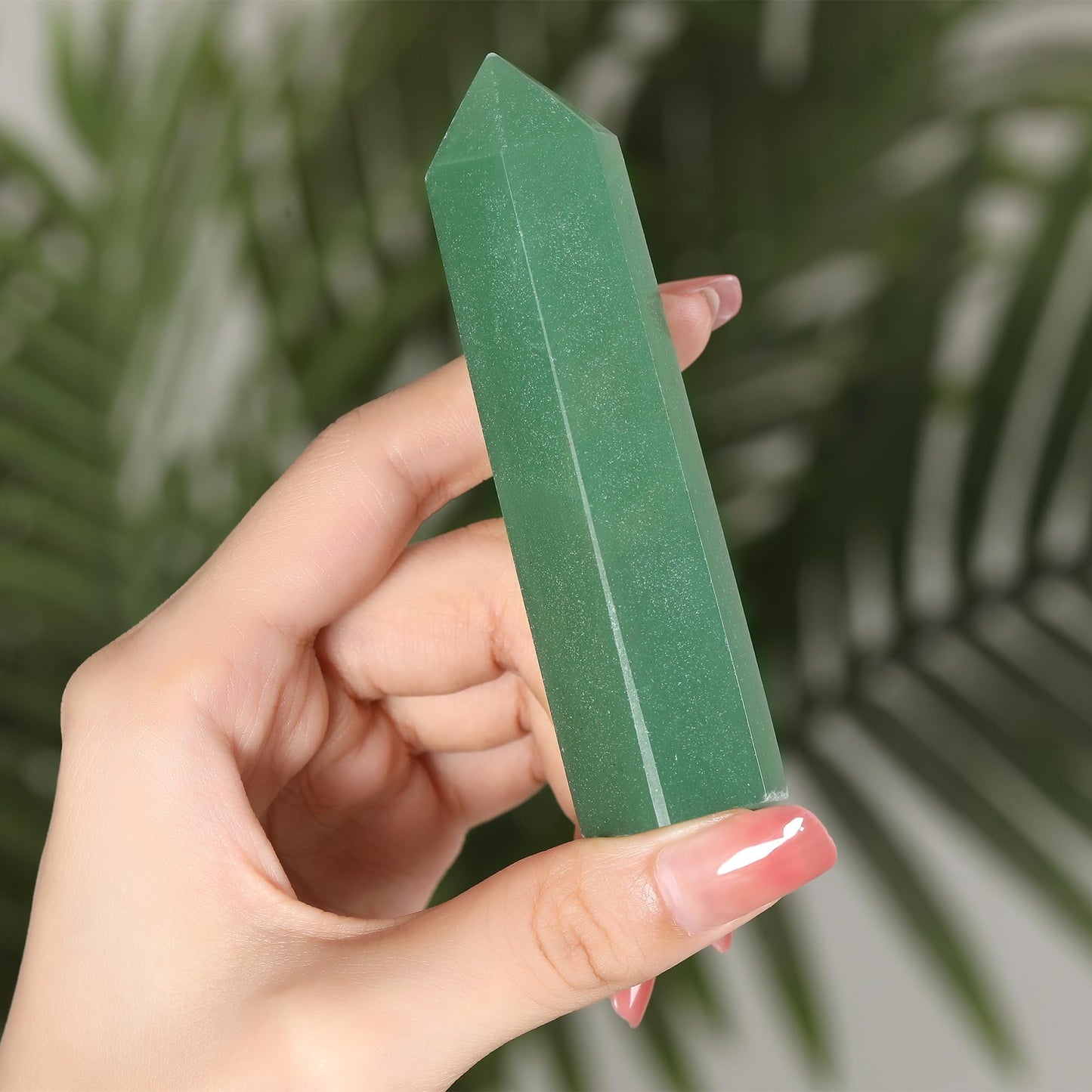 ZHIYUXI 3.7-4" Green Aventurine Healing Crystals Tower Stones Crystal Wand Hexagonal Pointed 1 Pc Large Crystals Reiki Energy Balancing Meditation Therapy Gemstones Decoration Gifts