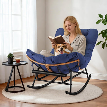 GAOMON Papasan Rocking Chair with Foot Rest, Papasan Chair with Thick Removable Cushion and Metal Frame, Lounge Chairs and PE Rattan Rocker for Patio, Garden, Lawn, Living Room and Relaxation Space